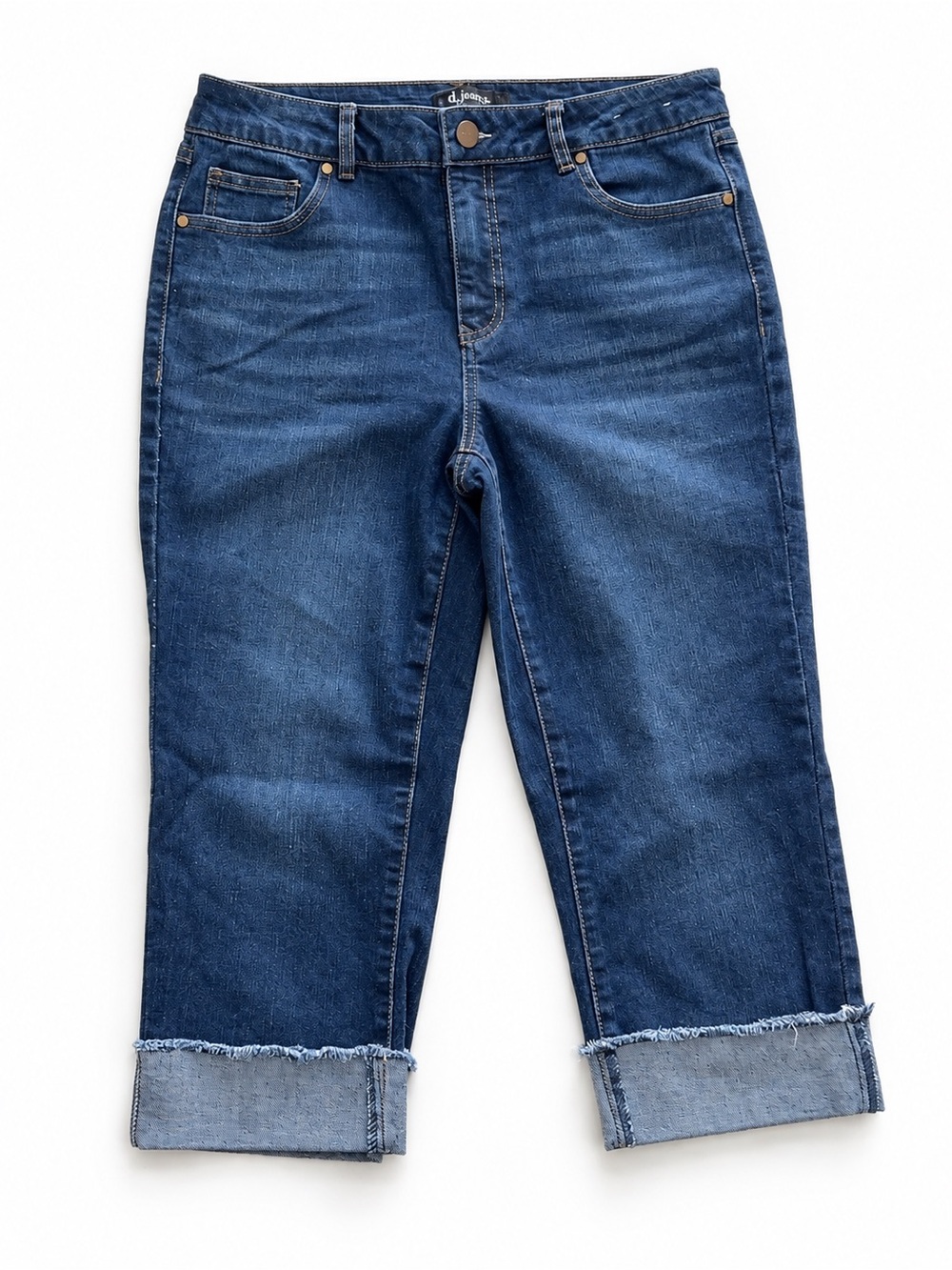 d. jeans Women's Indigo Cropped Straight Jeans with Frayed Cuffs | 18β Inseam